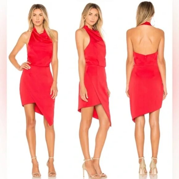 NWT Elliatt X Revolve Camo Asymmetric Satin Cocktail Dress Red Size Medium - Picture 6 of 13